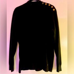 Calvin Klein Black Mock Neck Sweatshirt with Gold Button Accents Size L